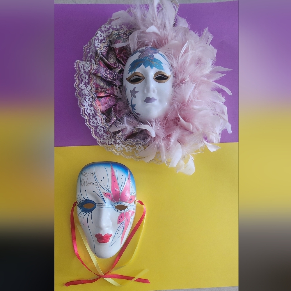 Mardi Gras Vintage Masquerade Porcelain Masks Hand Painted Wall Decor